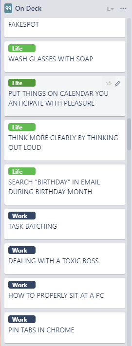 List of show topics in Trello